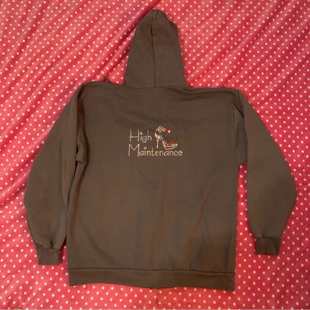 High Maintenance Rhinestones Zip up hoodie Y2k